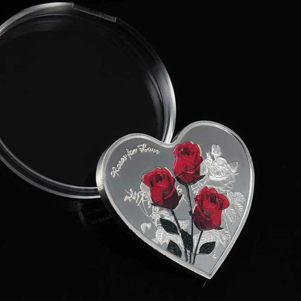 

Rose Commemorative Coin Heart-Shaped Collection Coin 52 Languages I Love You Coin Art Collection Silver PAK55