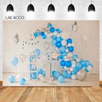 laeacco baby 1st birthday balloons party white brick wall photocall real sense child customized portrait photography backdrops