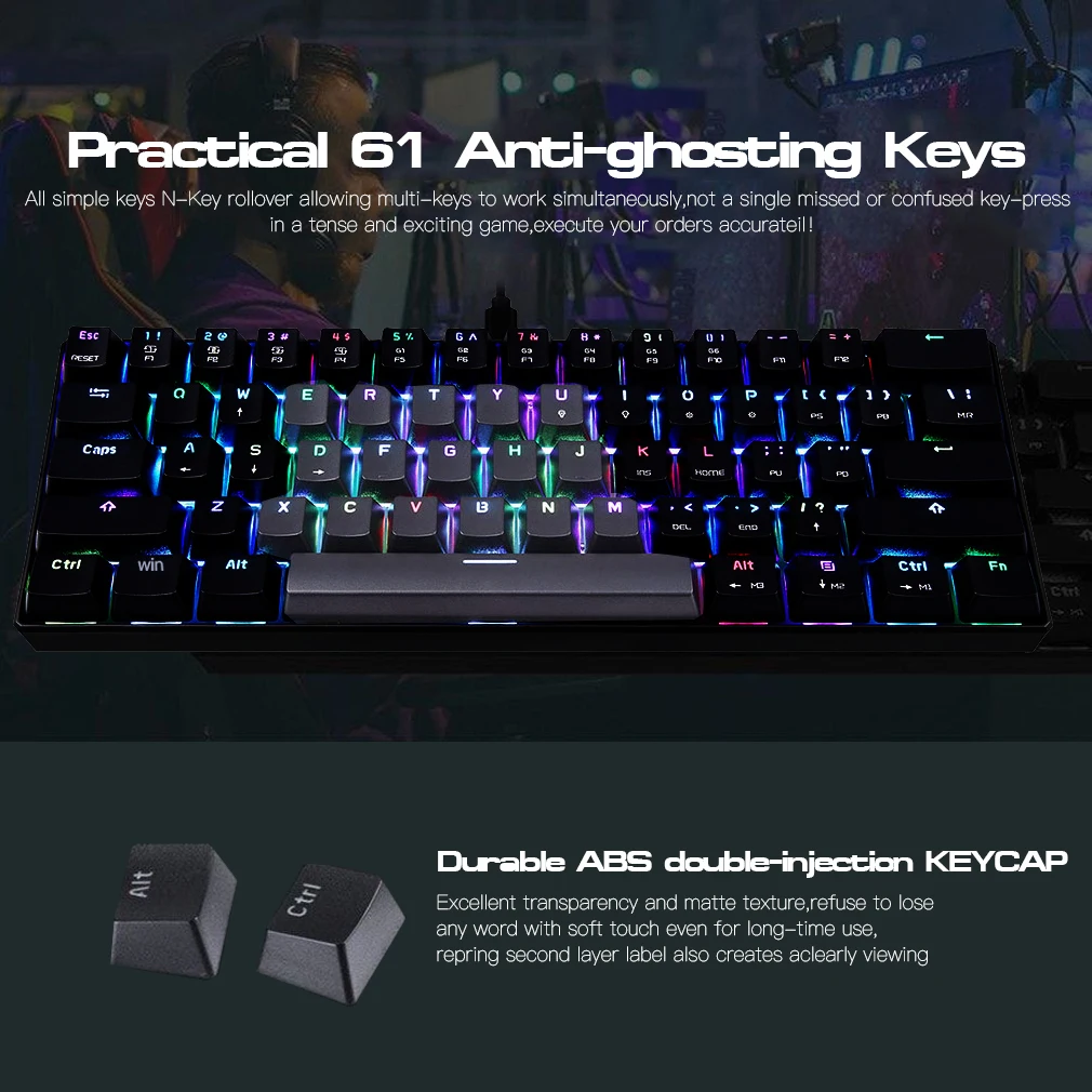 Motospeed CK61Gaming механическая клавиатура Английский красный переключатель синие металлические Проводные светодиодный фоновая подсветка RGB Anti-Ghosting для геймера