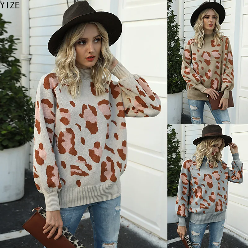 

Женский трикотажный свитер, леопардовая водолазка для офиса, осень 2021