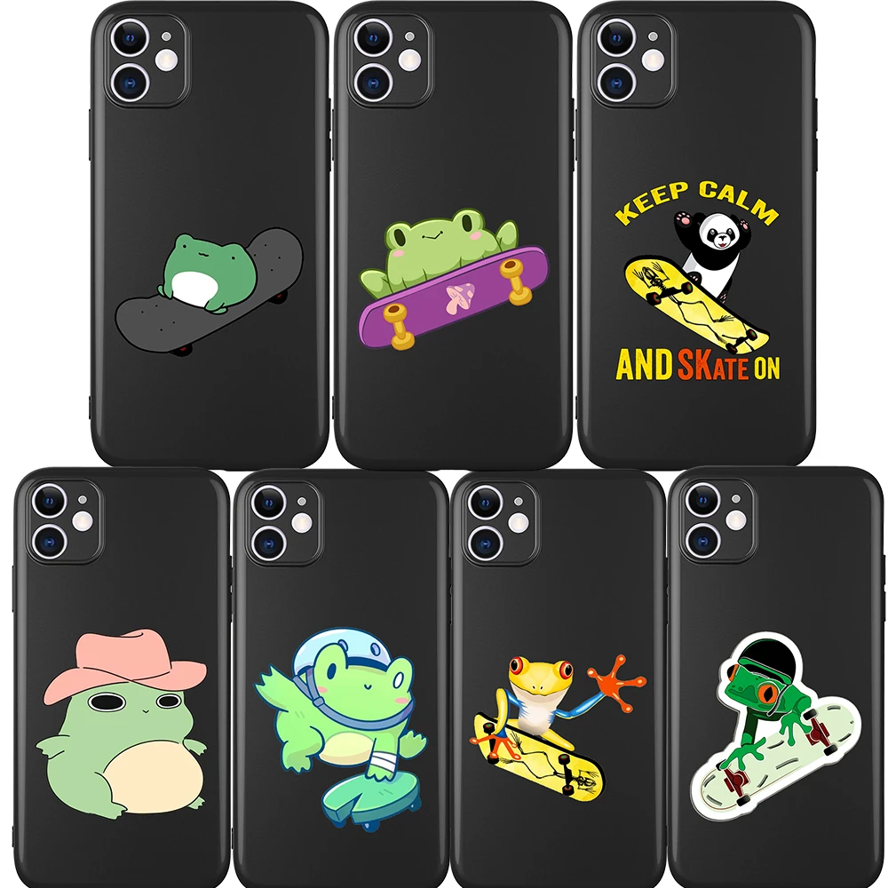 

2021 Skateboard Frog Dinosaur Cute cartoon for IPhone 13 12 Pro Max 5 6 6S 7 8 SE 2020 Plus X XS XR 11 Pro Max Phone Case Coque