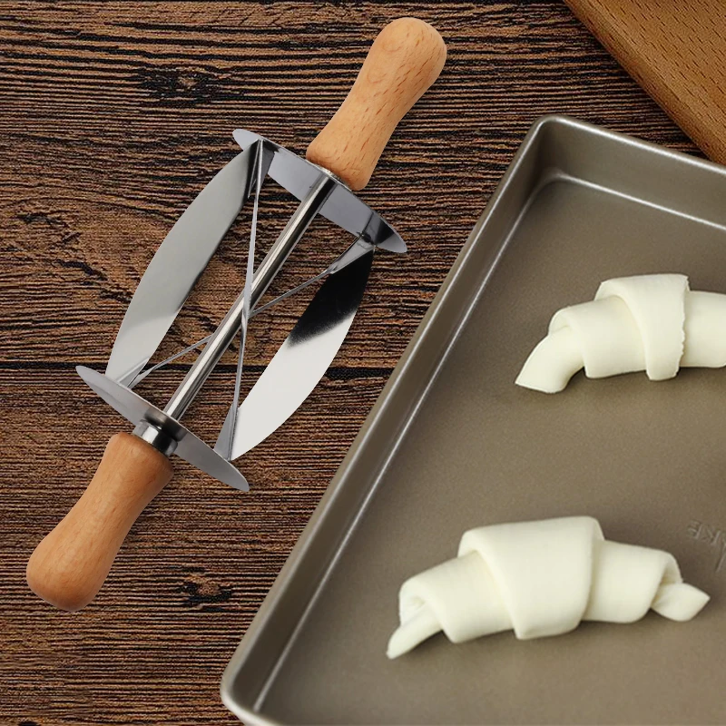

Upspirit Stainless Steel Rolling Cutter for Making Croissant Bread Wheel Dough Pastry Knife Wooden Handle baking Kitchen Knife