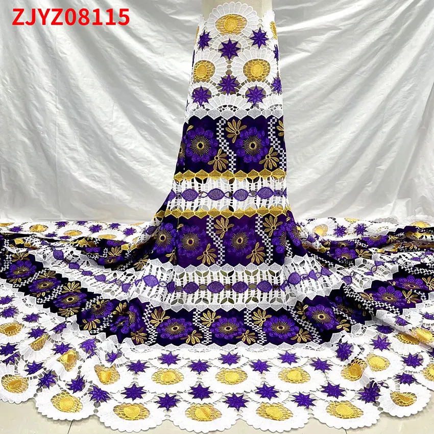 

High Class African Lace Fabric Nigerian Fashion ​Water soluble + flannel embroidery For Wedding Sewing ZJYZ08115