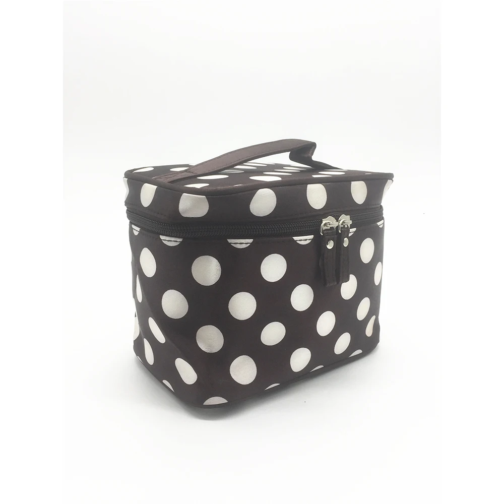 

WOMAN GIRLS BIG COSMETIC MAKEUP TOILETRY BAGS DOTS TWO ZIPPERS HANDLE LARGE PORTABLE BAG FOR WOMEN GIRL