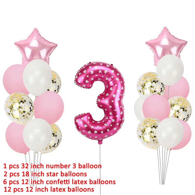 21pcs pink set 3 года с днем рождения воздушные шары вечерние украшения 3rd я три баннер для мальчиков третий день рождения поставки - Цвет: 21pcs pink set