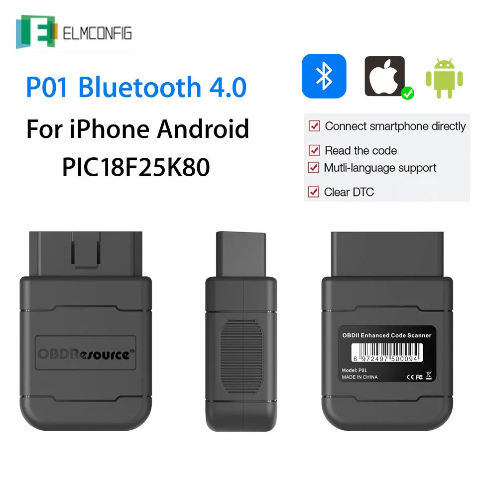 Автомобильный диагностический сканер P01 Bluetooth V1.5 PIC18F25K80 для iPhone Android OBD2 PK iCar2 ELM327 |