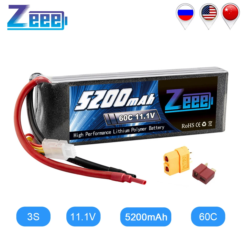 Zeee 11,1 V RC Lipo аккумулятор 5200mAh 3S перезаряжаемый RC аккумулятор FPV 60C с штекером Deans XT60 для RC автомобиля грузовика вертолета квадрокоптера