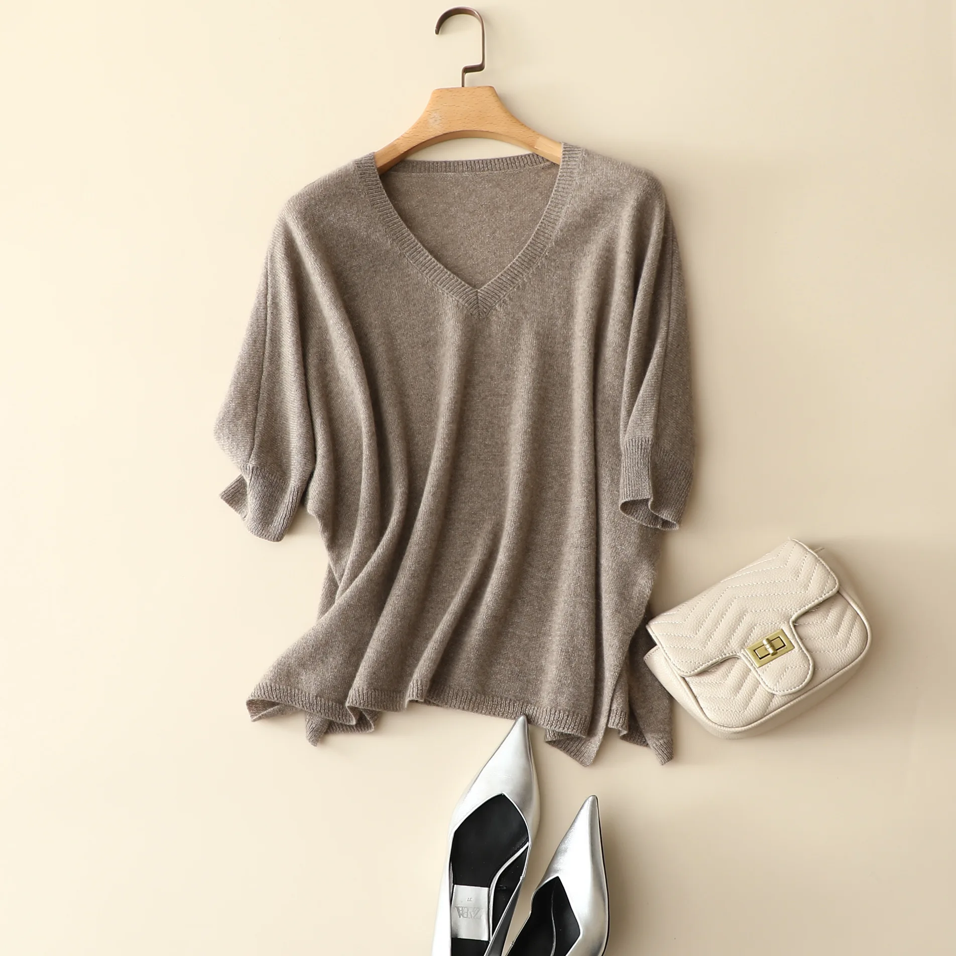 Masigoch осенний Новый Неокрашенный рукав летучая мышь 100% кашемир свободный