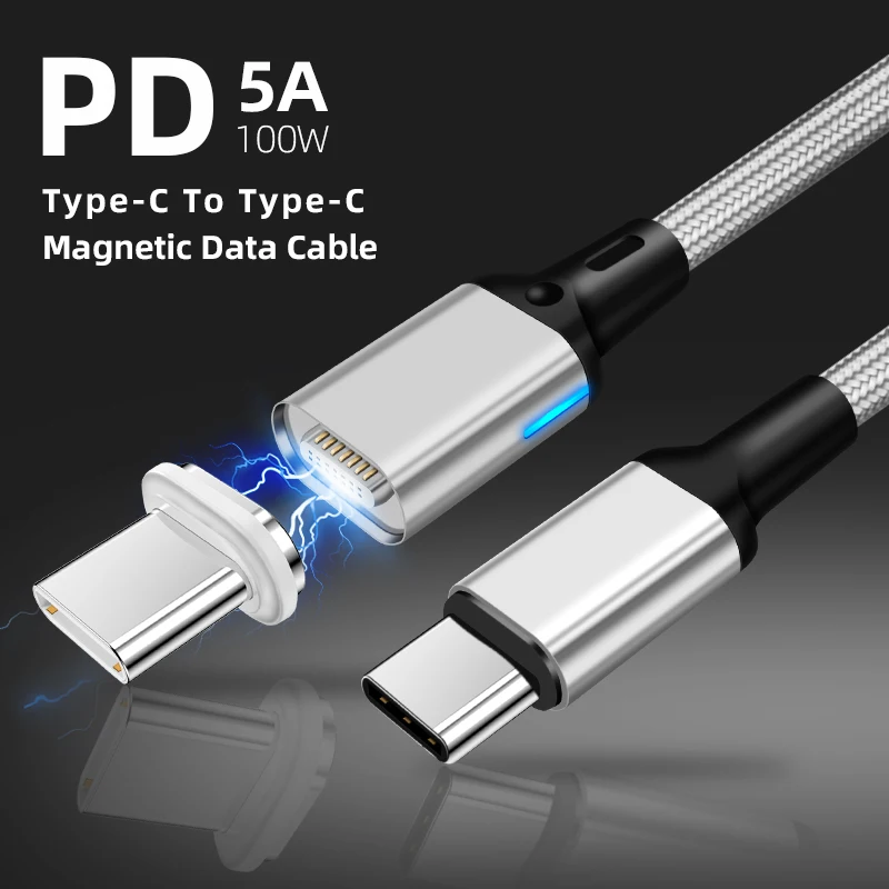 

Cable magnético de tipo C a tipo C, 5A, 100W, PD, carga rápida para ordenador portátil, carga rápida para MacBook Pro