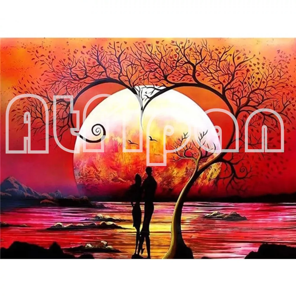 

5D Full Drill Diamond Painting Sunset Art Rhinestone Tree Diamond Embroidery Landscape Couple Love Craft Kit Wall Art