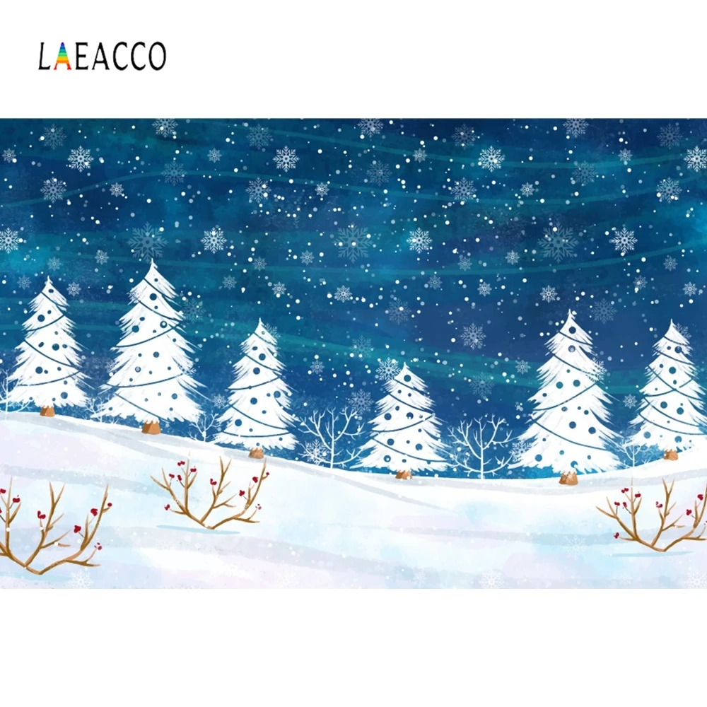 

Laeacco мультфильм Рождество фотосессия голубое небо Белые сосновые деревья снежные рога фоны для фотосъемки зимние фоны Фотофон
