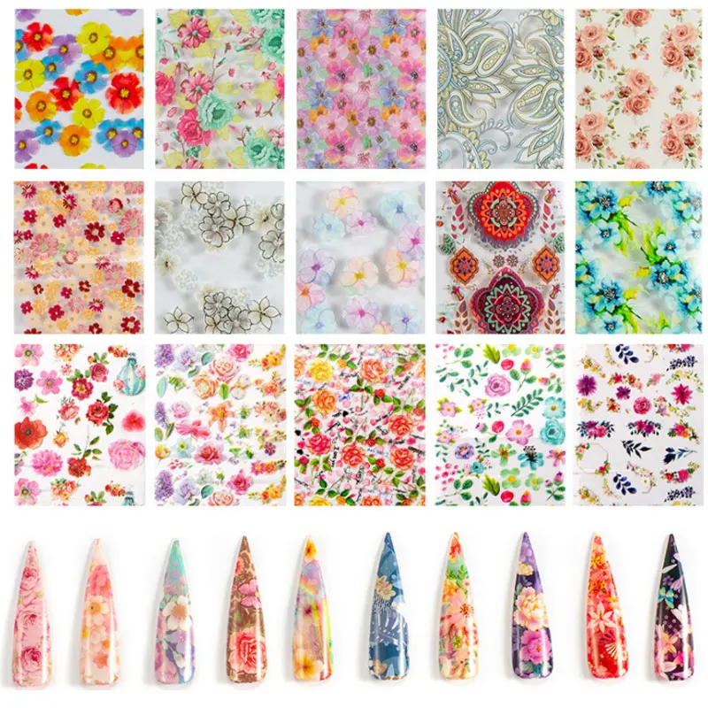 

1box / 10pcs Manicure Starry Sky Stickers Japanese Spring Rose Flower Nail Decoration Sticker Transfer Paper Nail Art