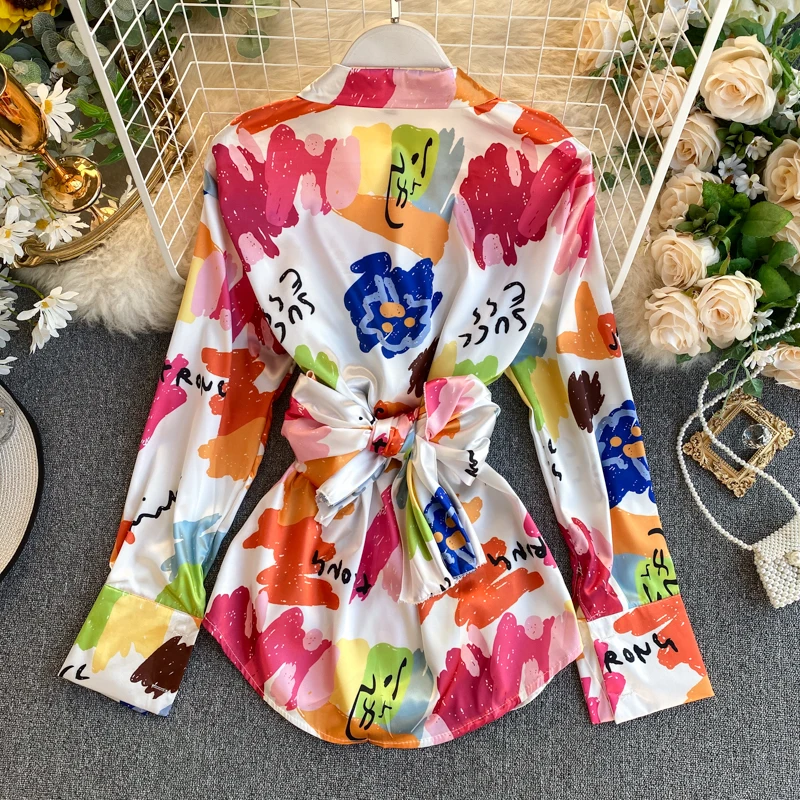 Женская тонкая Асимметричная атласная рубашка с высокой талией топы женская