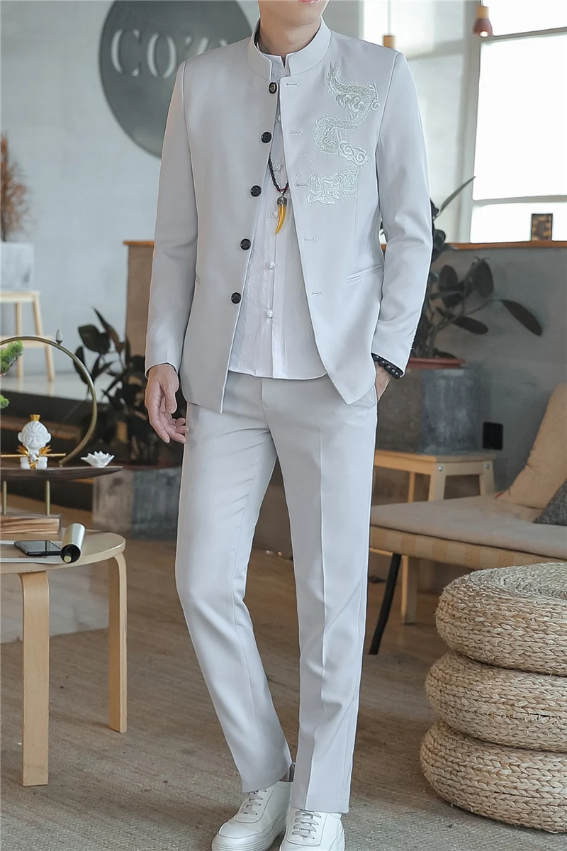 Костюм мужской яркого дракона в китайском стиле элегантный облегающий костюм