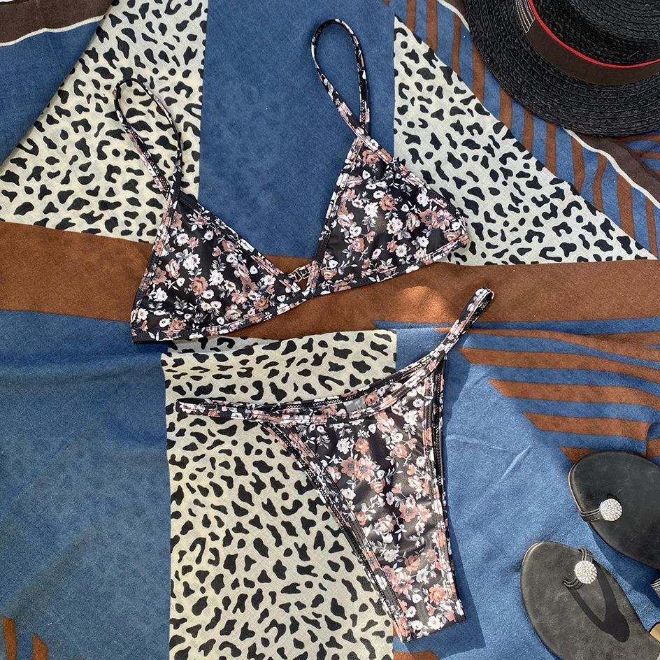 

Sexy Floral Micro Bikini 2021 Woman Swimsuit Female Swimwear Thong Bikinis Set Summer Beach Wear Brazilian Bathing Suit Biquini