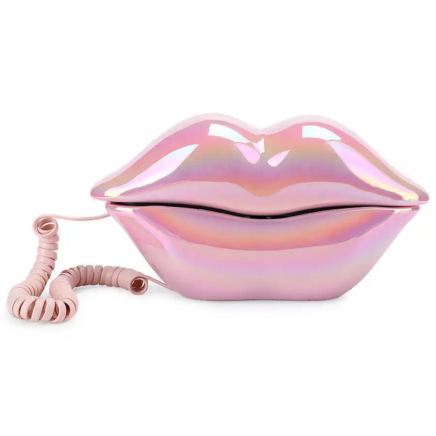 cordless phone electroplating pink funny lip telephone wx 016 fashionable number storage function telefono fijo lip telephone free global shipping