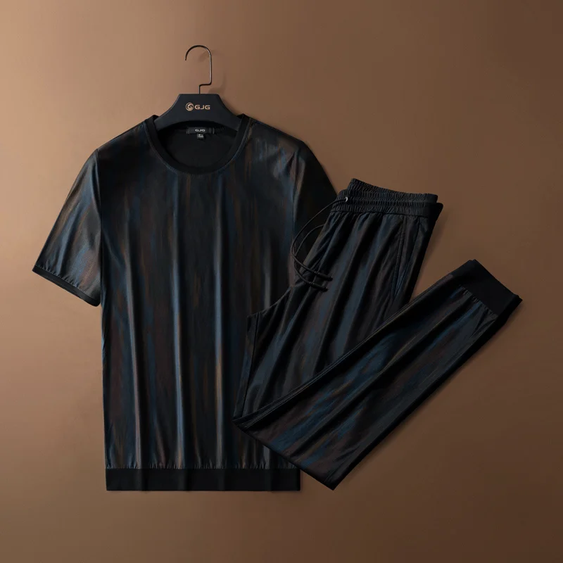 

Футболка мужская из двух предметов с принтом, модный костюм с круглым вырезом и короткими рукавами для отдыха и спорта, легкая и дышащая, лет...