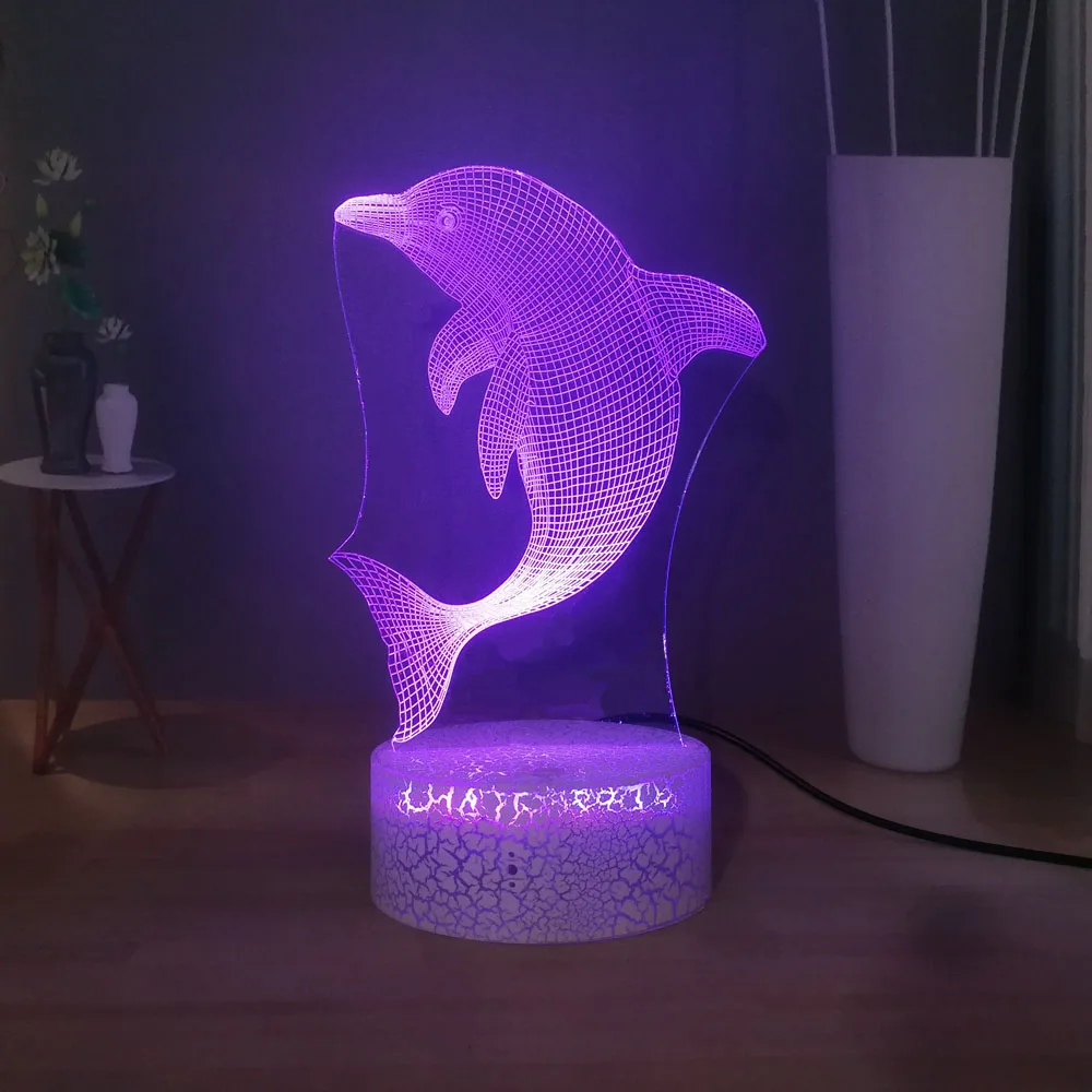 Улыбающиеся ангел животных настольная лампа Дельфин океан 3D USB сенсорный