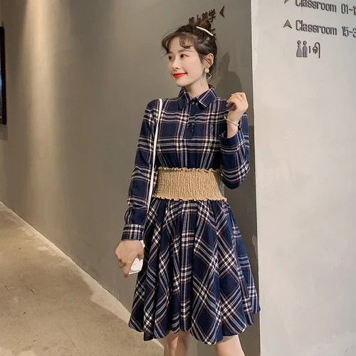 

Loose 2019 New High Waist Vintage Dress Korean Plus Size Casual Women Dresses Plaid Fashion A-line Brief Summer Dress