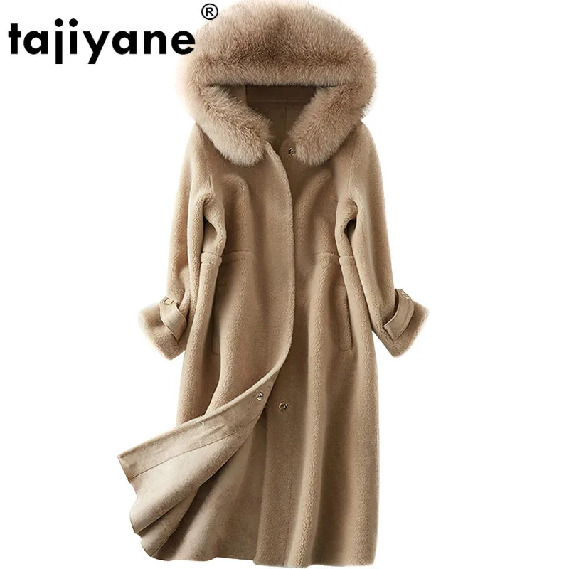 

Женское пальто с капюшоном, длинное пальто с воротником из лисьего меха и стрижкой овечьей шерсти, верхняя одежда для осени и зимы, ZT226, 2021