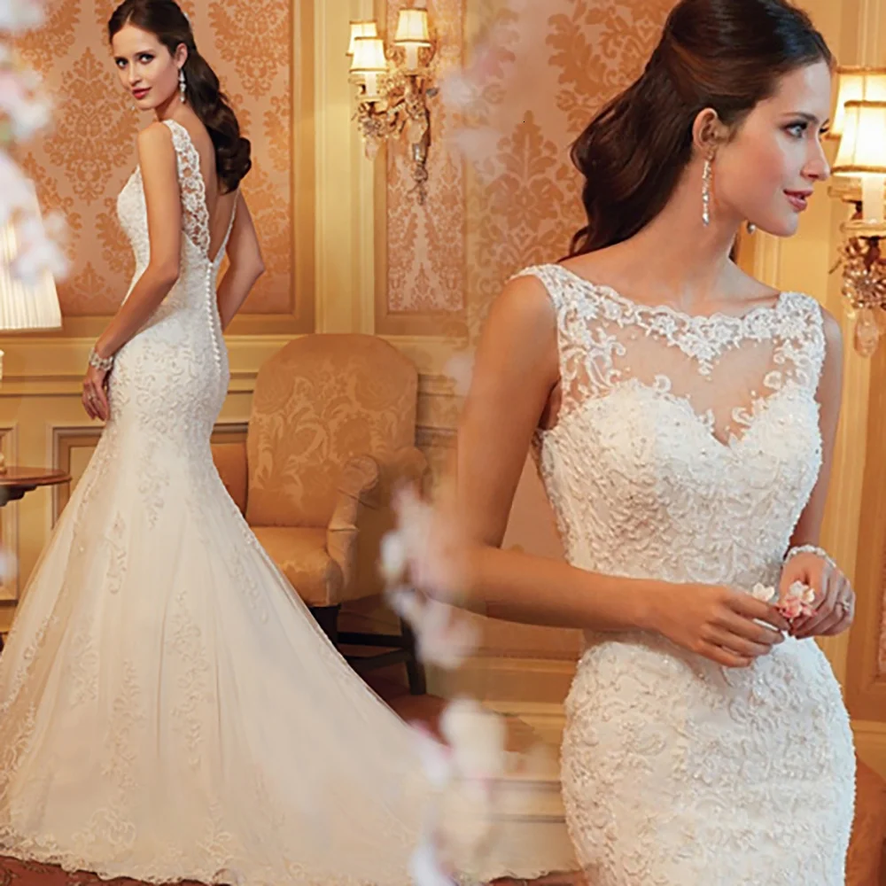 

Best Selling Large Size Wedding Dress Lace Mermaid Bride Length Flight