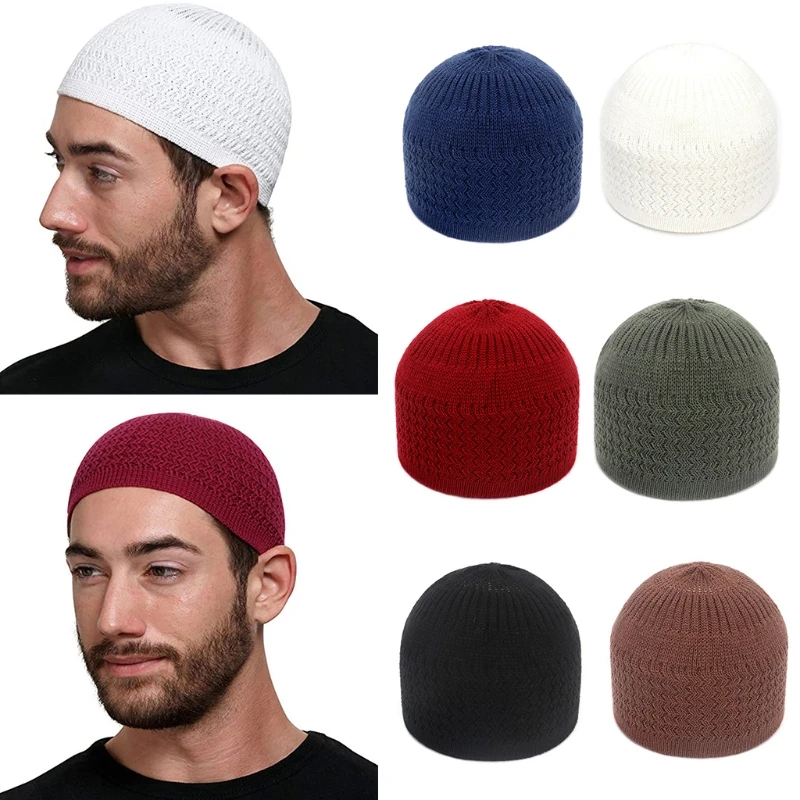 

Muslim Men Prayer Hat Cap Beanie Islamic Skull Crochet Bundle pack Muslim Men's Hats Turkish Caps in Solid Colors