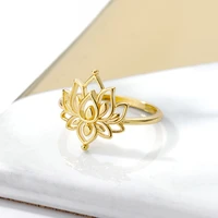 lotus rings for women girls stainless steel vintage flower lotus ring femme jewelry wedding promise rings female gift 2021