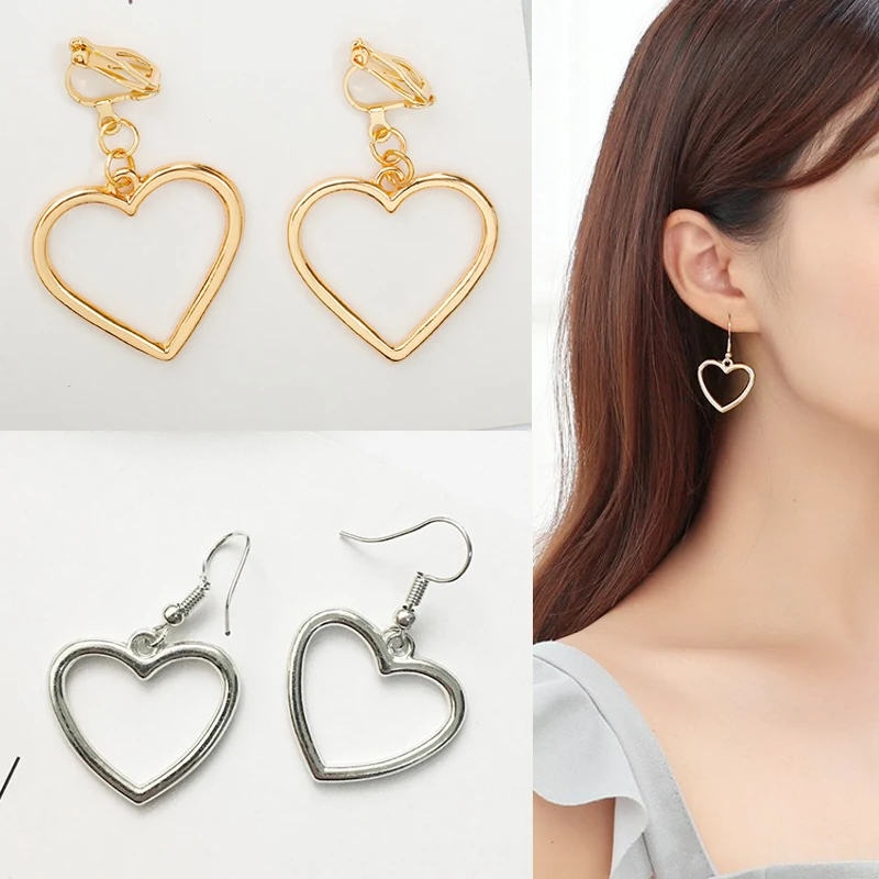 

Hollow Heart Drop Dangle Earrings For Women Girls Simple Classic Elegant Trendy Style Heart Clip Earrings Fashion Jewelry Gifts