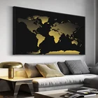 Абстрактная карта мира, холст, живопись, черная, Золотая карта мира, печать на холсте для офиса, комнаты, картина на стену, Декор
