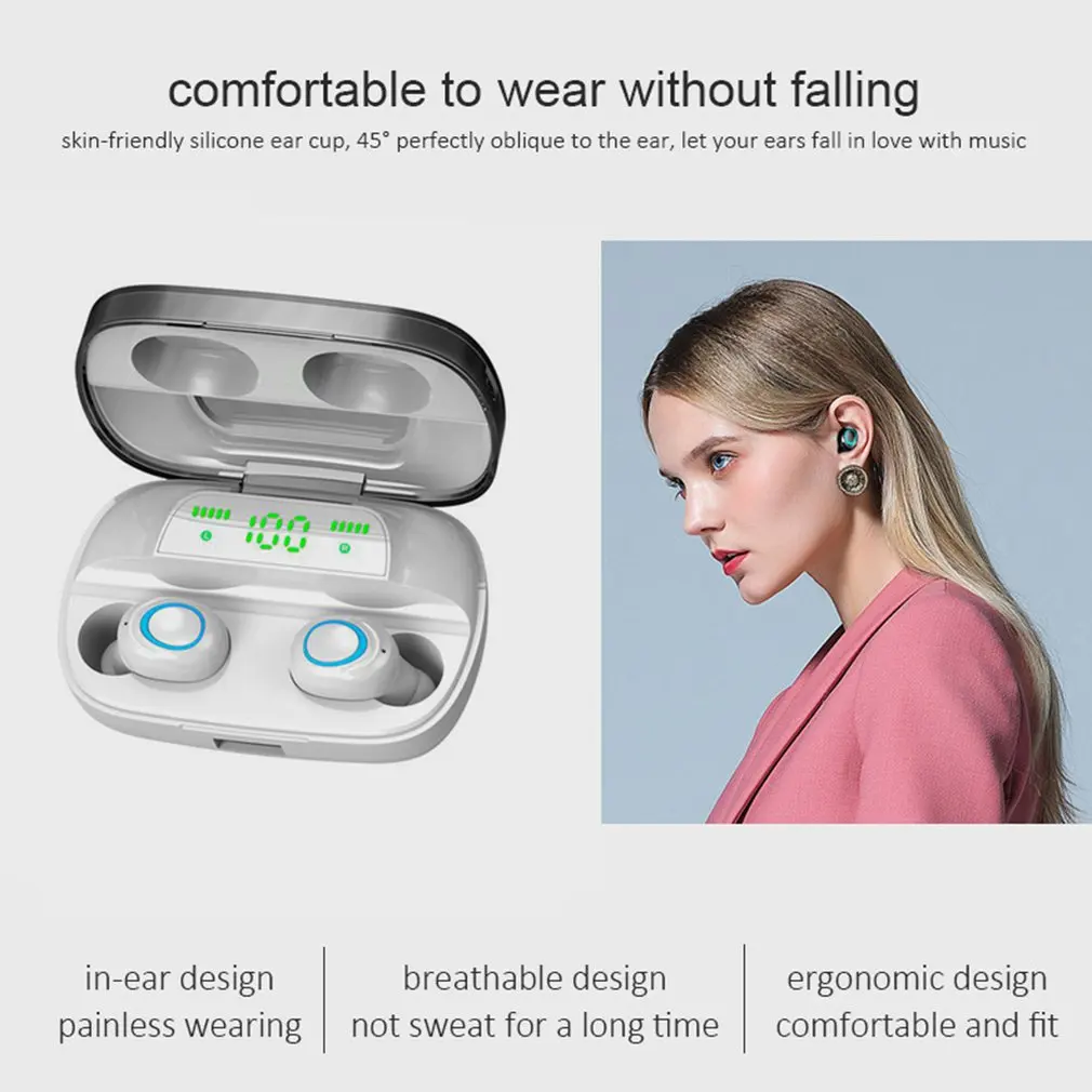 

3500mAh LED Bluetooth Wireless Earphones Headphones Earbuds TWS Touch Control Sport Headset Noise Cancel Earphone Headphone
