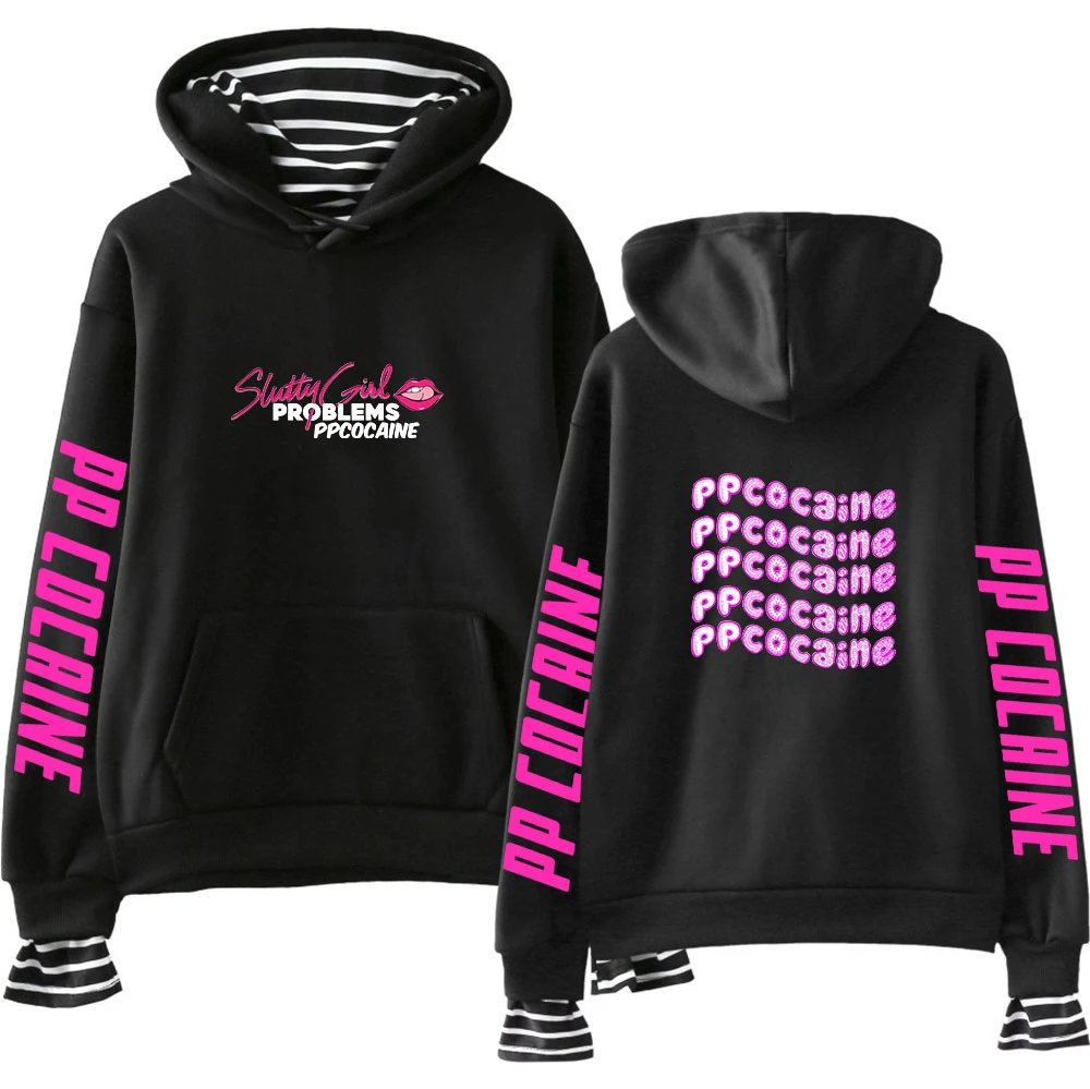 

Ppcocaine RAPPER hip Pop singer Fake Two Pieces Hoodies Sweatshirt 2021 New Pullovers Loose Autumn Women Men