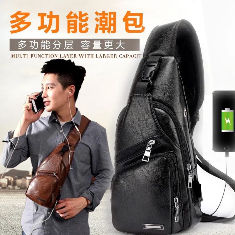

New shoulder bag men's casual charging bag sports usb chest bag outdoor business diagonal bag batch