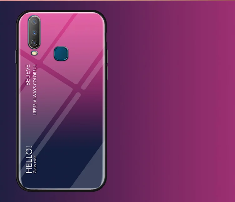 Чехол Vivo Y12, градиентный чехол из закаленного стекла для Vivo Y17 Y15 U10 U3x, градиентный цвет, глянцевая стеклянная защитная крышка, 6,35 дюйма
