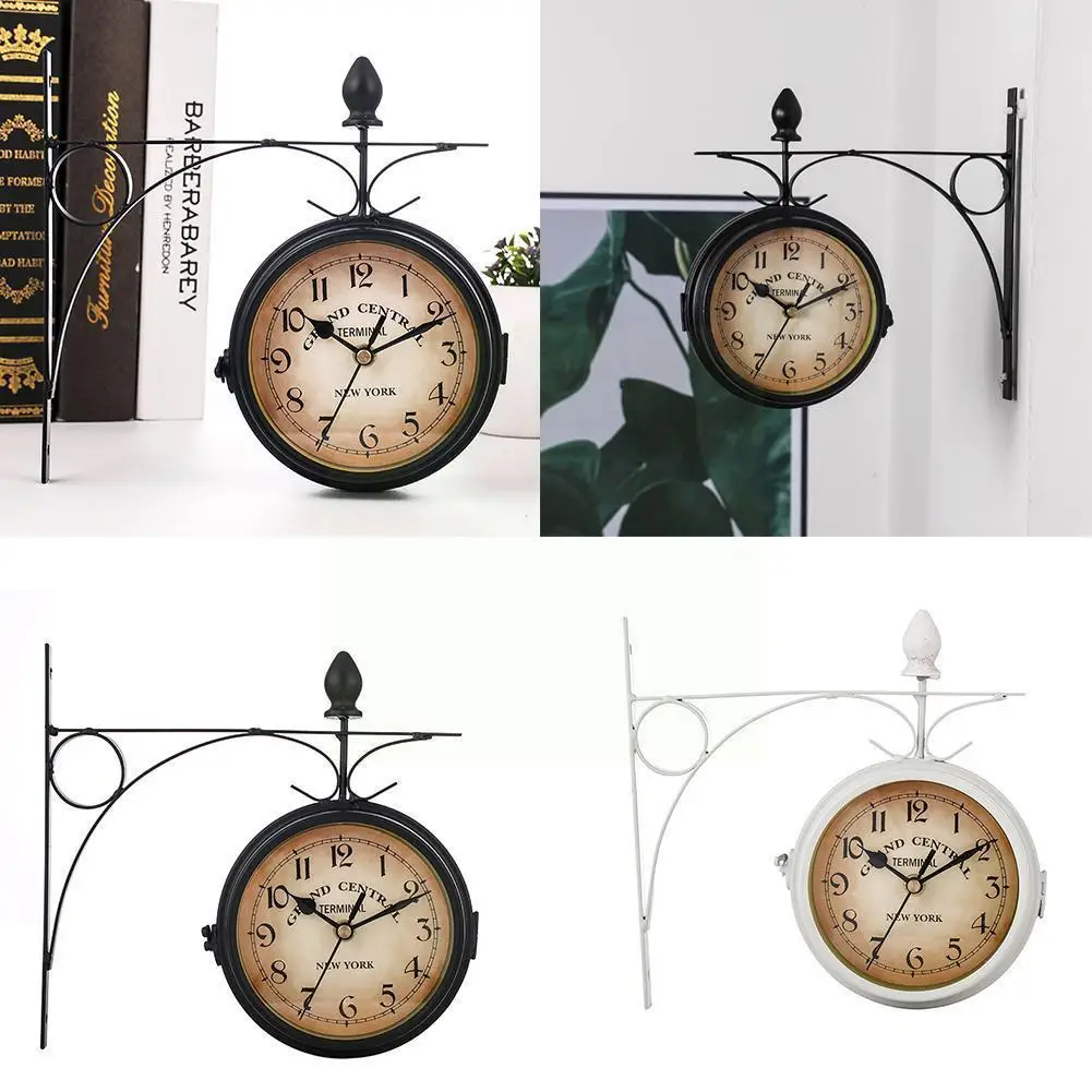 

Outdoor Garden Station Wall Clock Double Sided Bracket Outside O1c0