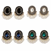 classic blue crystal indian earrings for women pendientes luxury pearl tassel earrings jewelry brincos
