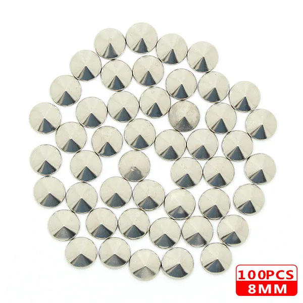 8MM Round Sliver 100 шт Горячая фиксация шпильки медь звезда квадратный череп стразы железные заклепки для одежды металлические заклепки DIY панк аксессуары для одежды - Цвет: 8MM Round Sliver