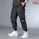 Брюки мужские короткие в стиле хип-хоп, уличная одежда, свободные брюки-карго, съемные штаны для бега, большие размеры 6XL 7XL HX412