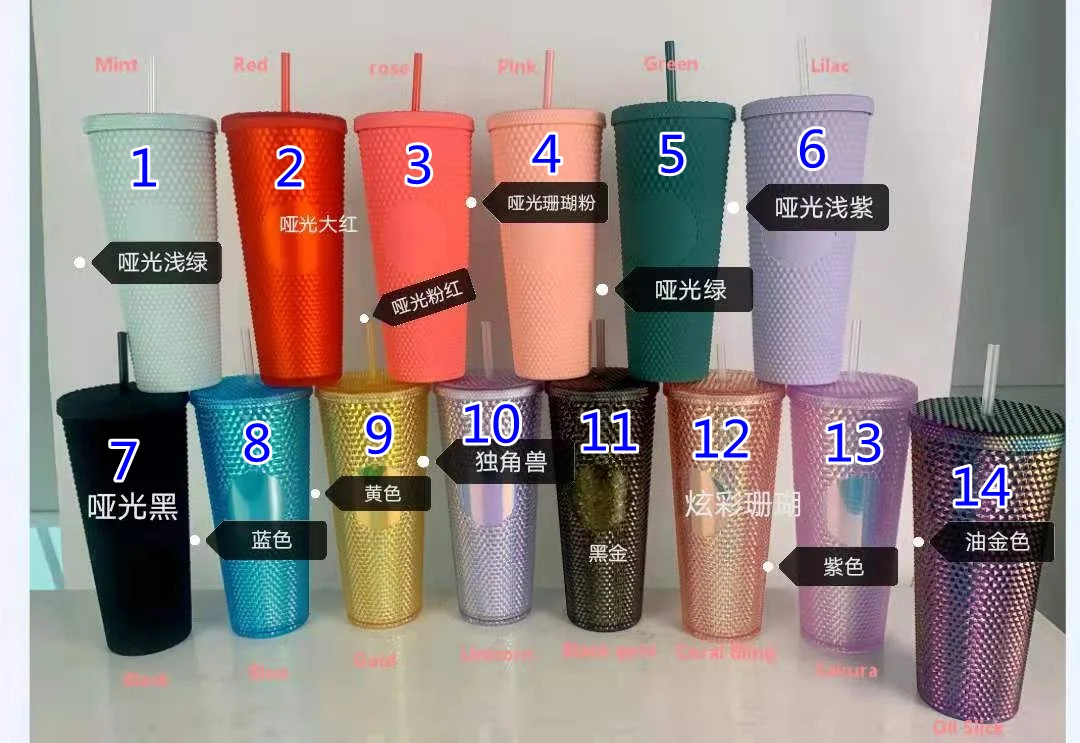 

21 creative water cup gradient no LOGO coffee cup 710ml diamond pineapple durian cup straw cup can be customized exclusive logo