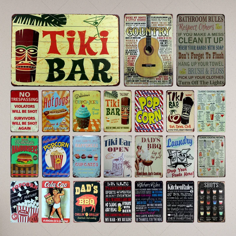

Tiki Bar Tin Signs Kitchen Rules Metal Plate Garage Wall Pub Restaurant Home Art Decor Vintage Iron Poster Cuadros A-1009