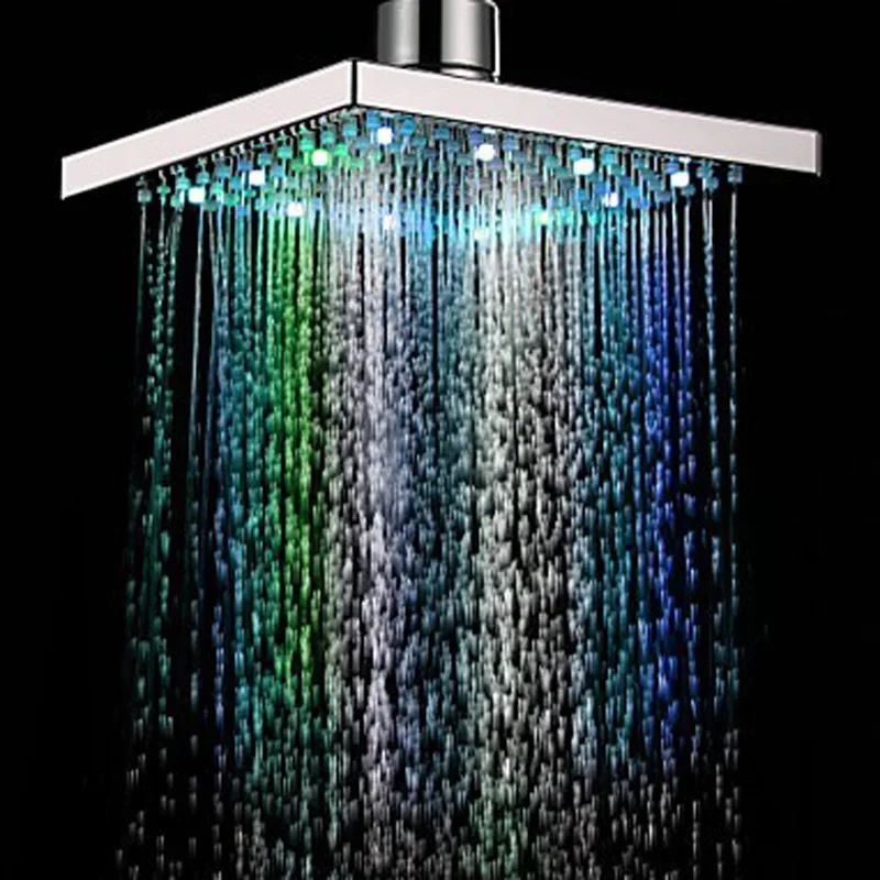 

Colorful LED Lights Cself-hanging Top Spray Shower Head Set Square Water Saving Luxury Bathroom Shower Set Rain Shower System