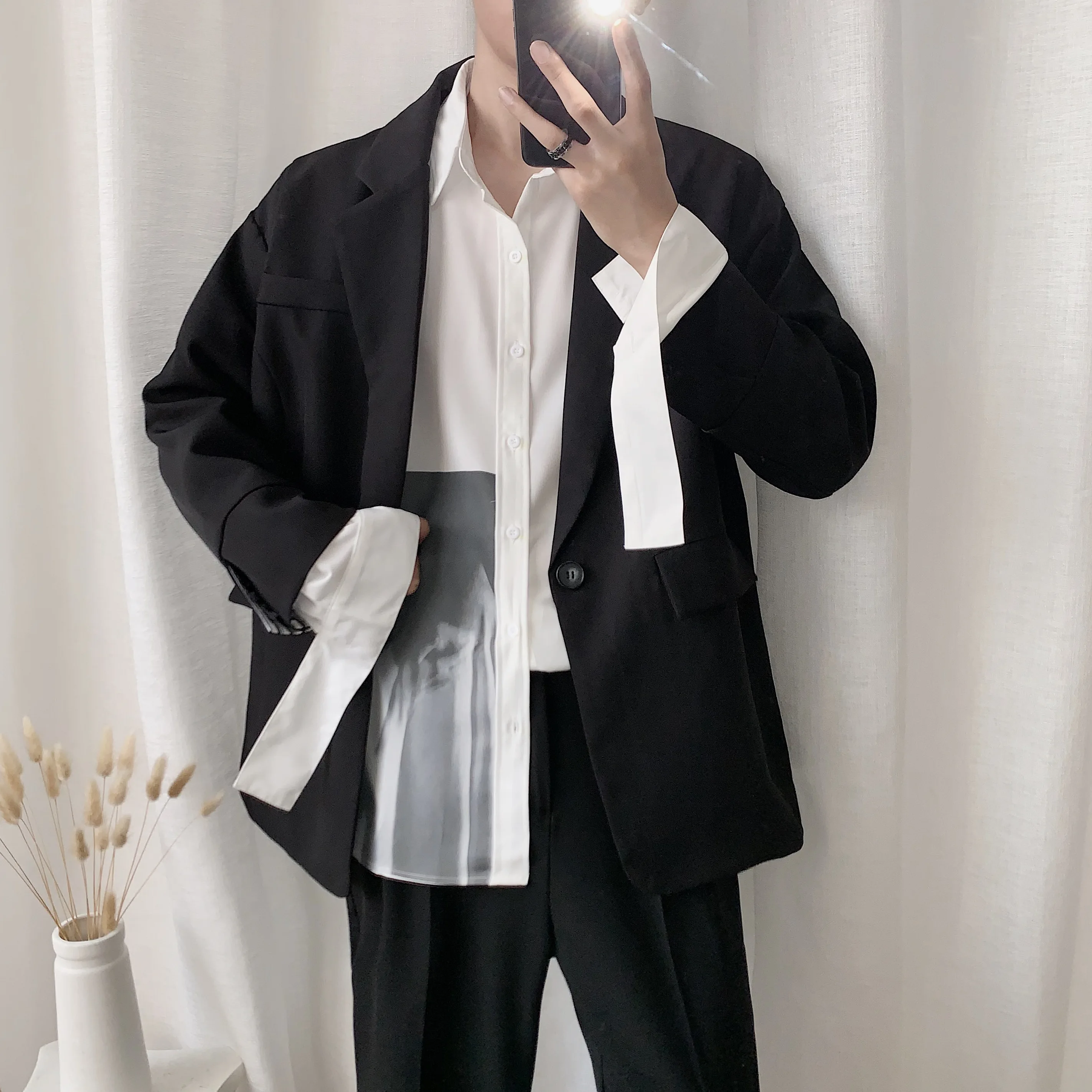 2019 корейский новый мужской блейзер и пиджак черный негабаритный повседневный