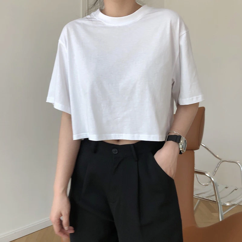 Женский топ с круглым вырезом GALCAUR белая Повседневная футболка коротким рукавом