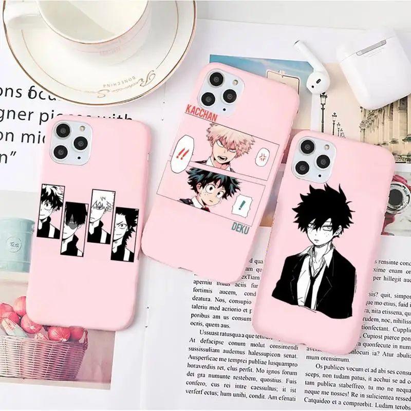 

My hero academia Phone Case Pink Candy Color for iPhone 6 7 8 11 12 s mini pro X XS XR MAX Plus