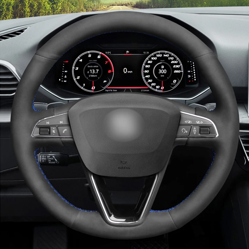 Рука Шить черная замша чехол рулевого колеса автомобиля для Seat Leon Ibiza 6J 2016 2019