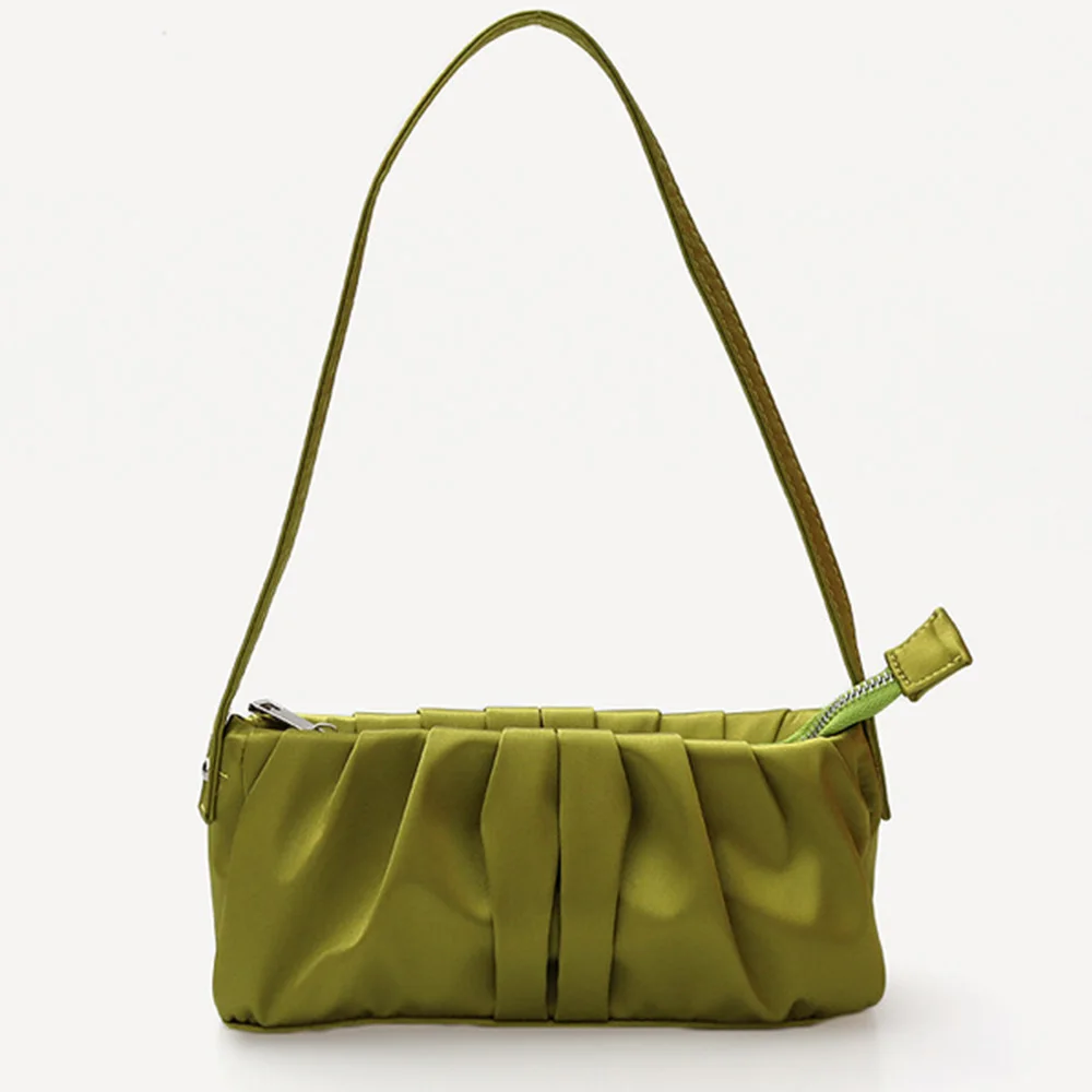 

Pleated Silk Armpit Bags for Women Shoulder Bag Casual Solid Color Women's Handbag Baguette Shape Women's Bag Lady Purse Clutch
