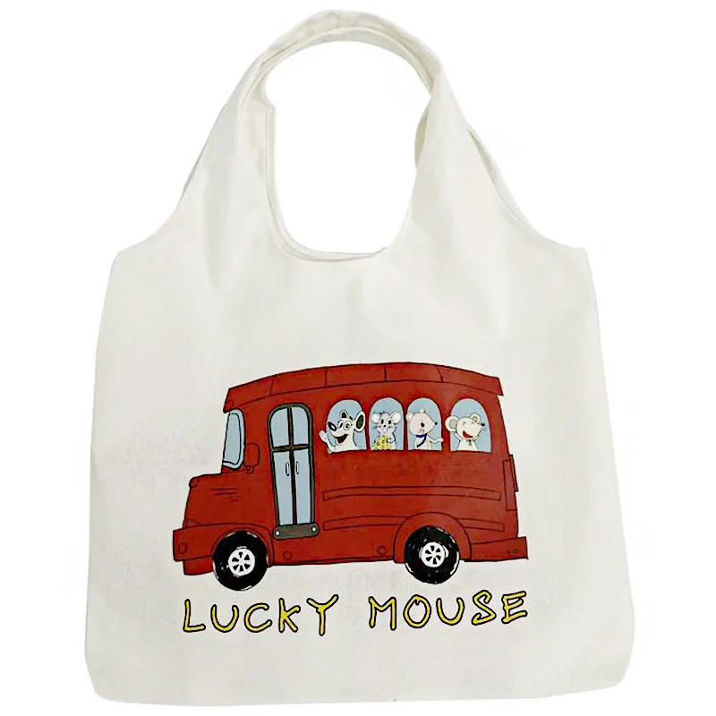 

Canvas Women Reusable Shopping Bags Cartoon Print Teenage Girls Shoulder Handbags Casual Women Bags Female Shopping Bag Foldable