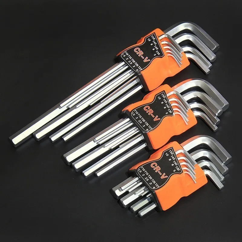 

Realmote 9PCS Double-End L Type Screwdriver Hex Wrench Set Allen Key Hexagon Flat Ball Torx Star Head Spanner Key Set Hand Tools
