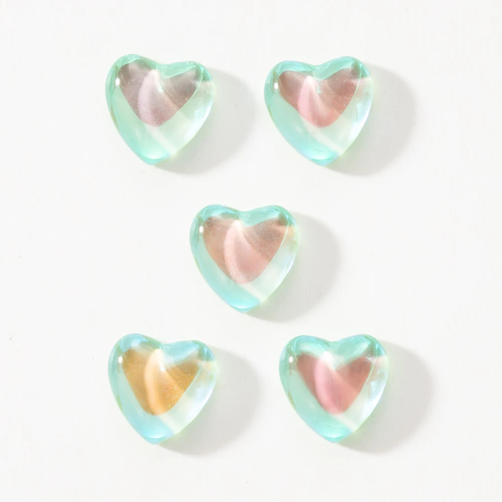 

Heart-shaped Crystal Drill Core Glass Nail Art Decoration Candy Color Illusion Shiny Makaron Girls Nail Accessories Design 5Pcs