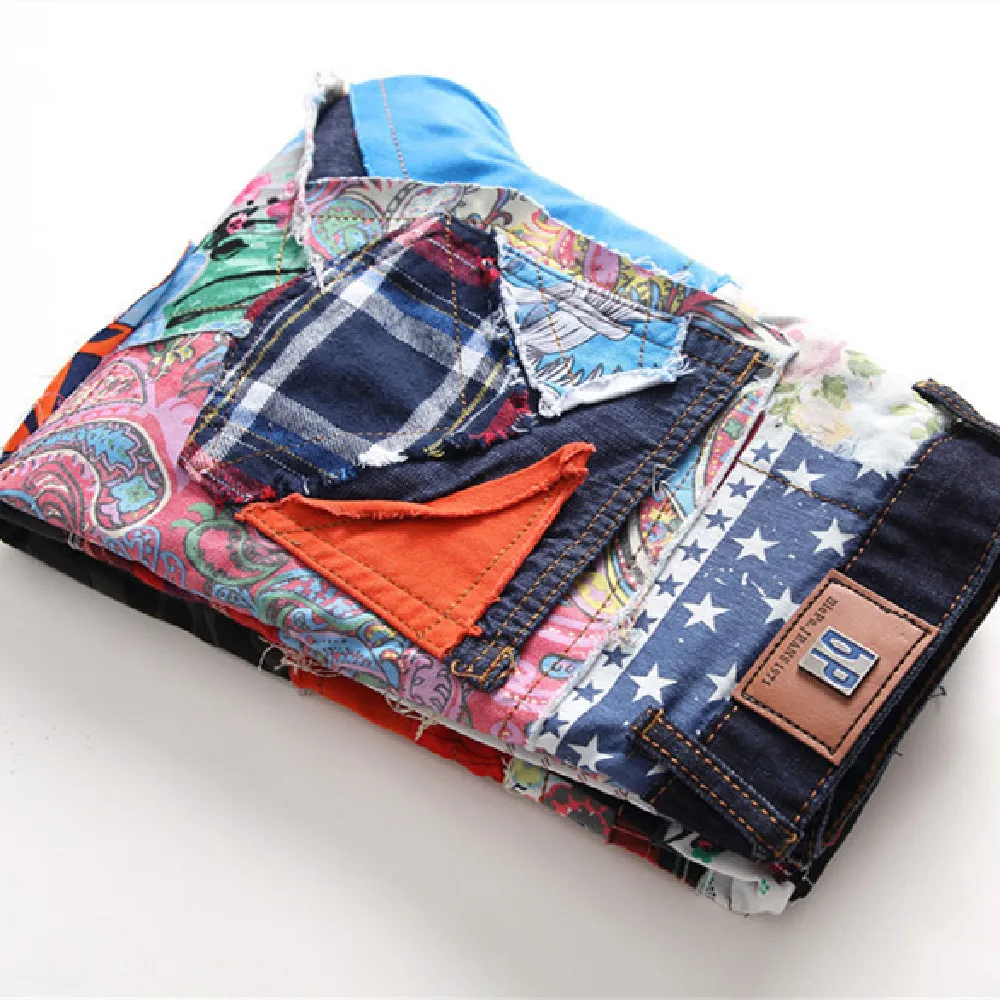 

Men's Jeans New Straight Leg Slim Button Ripped Jeans European American Fashion Jacquard Splice Popular Logo Straight Leg Jeans