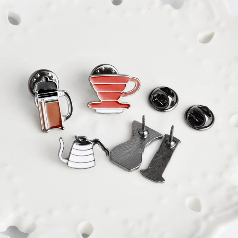 

American Coffee Series Hand Punch Pot Brooch Enamel Pins Metal Broches for Men Women Badge Pines Metalicos Brosche Accessories
